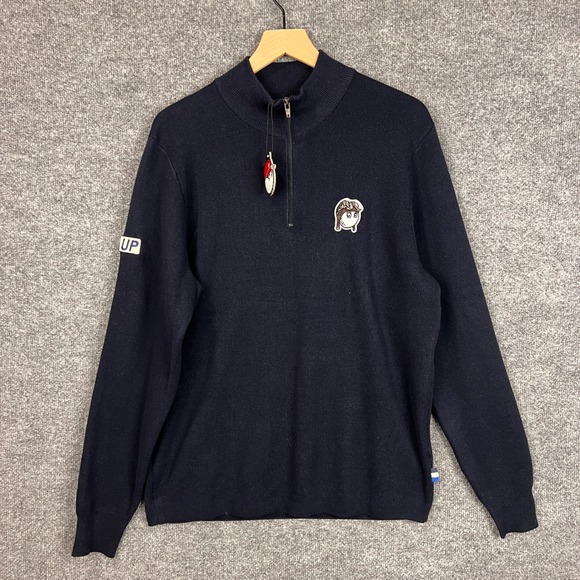 Malbon Other - NEW Malbon Golf 1/4 Zip Navy Blue Sweater Knit Top Logo Men's Size  M
